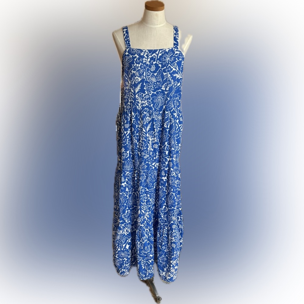 Sonoma Gauze Floral Blue and White Midi Sundress Maxidress size Large